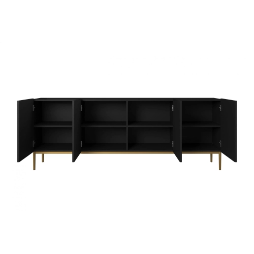 Komoda Nicole 200 cm - czarny mat / złote nóżki